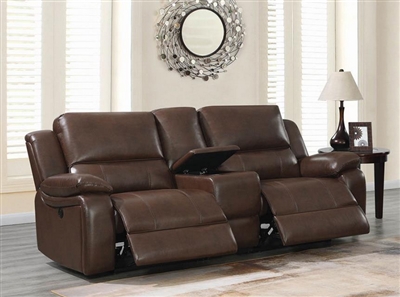 Channing 3 Piece Console Power Loveseat in Brown Leatherette Upholstery by Coaster - 650182P