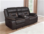 Greer Gliding Reclining Console Loveseat in Dark Brown Performance Leatherette Upholstery by Coaster - 651355