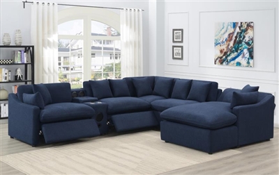 Destino 6 Piece Power Sectional in Midnight Blue Linen Like Fabric by Coaster - 651551P-S6