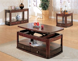 3 Piece Accent Table Set in Distressed Cherry Finish by Coaster - 700247