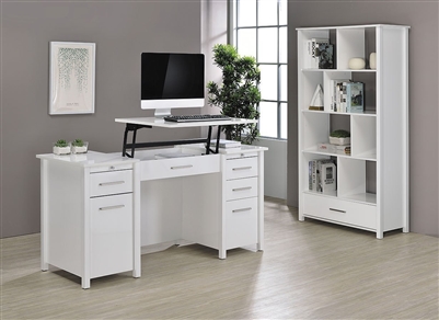 Dylan Lift Top Desk 2 Piece Home Office Set in High Gloss White Finish by Coaster - 801573-S