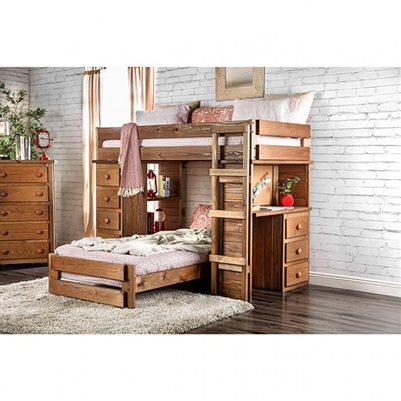 Beckford Twin/Twin Loft Bed in Mahogany Finish by Furniture of America - FOA-AM-BK600