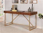 Halstein Executive Home Office Desk in Light Walnut/Gold Finish by Furniture of America - FOA-CM-DK6447