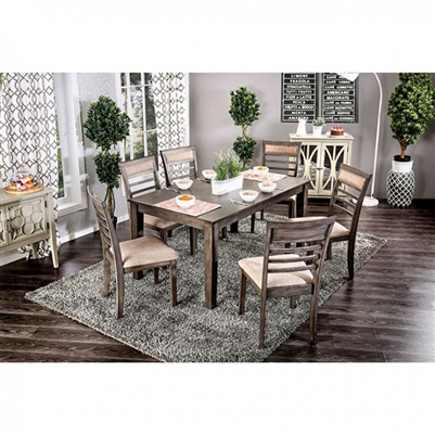 Taylah 7 Piece Dining Room Set in Weathered Gray/Beige Finish by Furniture of America - FOA-CM3607T-7PK