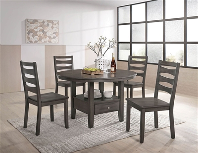 Caprice 5 Piece Round Dining Room Set in Antique Warm Gray Finish by Furniture of America - FOA-CM3879RT