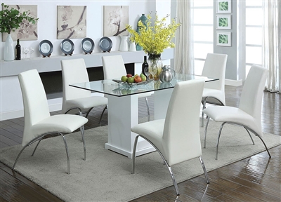 Eva 7 Piece Dining Room Set with White Chairs by Furniture of America - FOA-CM3917T-CM8370WH-SC