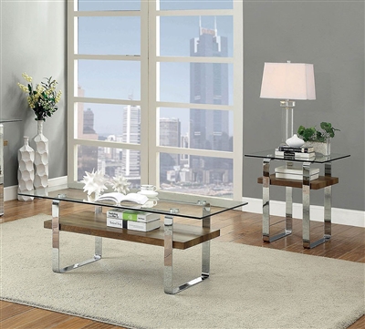 Elpeth 2 Piece Occasional Table Set in Chrome/Dark Oak by Furniture of America - FOA-CM4157-2PK