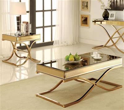 Sundance 2 Piece Occasional Table Set in Brass by Furniture of America - FOA-CM4230-2PK