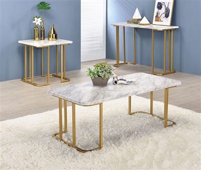 Calista 2 Piece Occasional Table Set in Gold/White by Furniture of America - FOA-CM4564WH-2PK