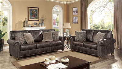 Bemus 2 Piece Sofa Set in Dark Brown Finish by Furniture of America - FOA-CM6731DB