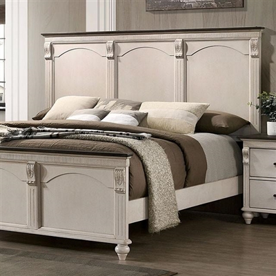 Agathon Bed in Antique White/Walnut Finish by Furniture of America - FOA-CM7182-B