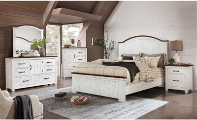 Alyson 6 Piece Bedroom Set in Distressed White/Walnut Finish by Furniture of America - FOA-CM7962