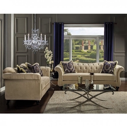 Antoinette 2 Piece Sofa Set in Light Mocha by Furniture of America - FOA-SM2224