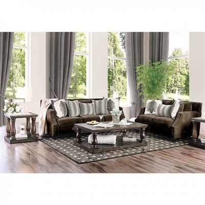 Cornelia 2 Piece Sofa Set in Dark Brown by Furniture of America - FOA-SM3073