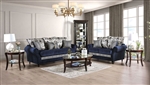 Kenna 2 Piece Sofa Set in Navy/Silver Finish by Furniture of America - FOA-SM4434