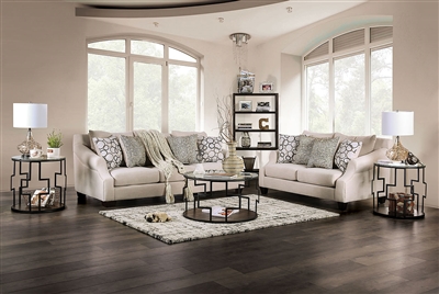 Bromley 2 Piece Sofa Set in Cream Finish by Furniture of America - FOA-SM5244