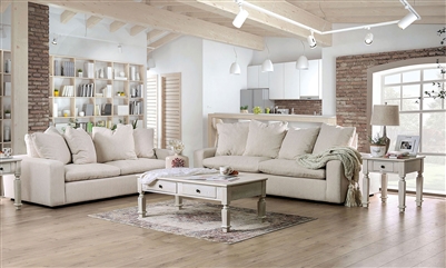 Acamar 2 Piece Sofa Set in Cream by Furniture of America - FOA-SM9103