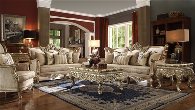 Victorian Antique Gold Wood Trim 2 Piece Living Room Set by Homey Design - HD-04