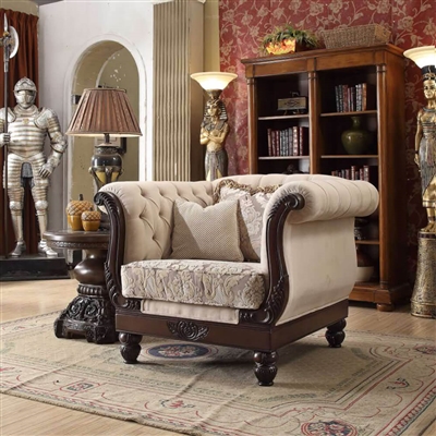 Traditional Style Button Tufted Carved Trim Chair by Homey Design - HD-2651-C