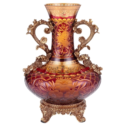 Arc De Cristal Vase in Bronze/Ruby Red/Gold Finish by Homey Design - HD-7015