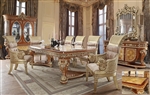 European Carved Bright Gold & Medium Golden Tan Finish 7 Piece Dining Room Set by Homey Design - HD-8024-DT