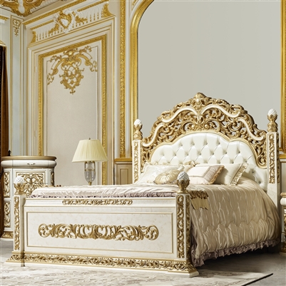 Classic Style Bed in Antique White & Gold Finish by Homey Design - HD-903-B