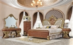 Royal European Luxury 6 Piece Bedroom Set in Pearl Silver Leather & Mahogany Finish by Homey Design - HD-9090