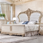 Royal European Luxury Bed in White Leather & Golden Finish by Homey Design - HD-9102-B