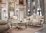 Metallic Silver with Antique Gold Trim Finish 2 Piece Living Room Set by Homey Design - HD-91633