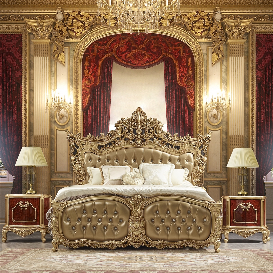Royal Luxury Bed in Antique Gold & Burl Finish by Homey Design - HD-961-B