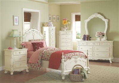 Cinderella 4 Piece Youth Bedroom Set in White by Home Elegance - HEL-1386T-1-4