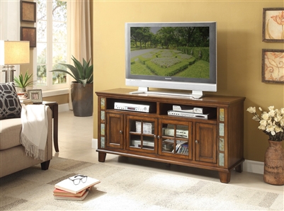 Chehalis 60" TV Stand with Slate Décor in Brown Cherry by Home Elegance - HEL-35810-T60