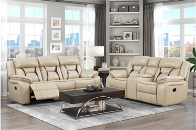 Amite 2 Piece Double Reclining Sofa Set in Beige Fabric by Home Elegance - HEL-8229NBE