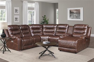 Putnam Power Reclining Sectional Sofa in Brown by Home Elegance - HEL-9405BR-6LRRC