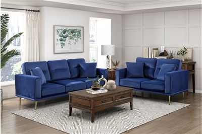 2 Piece Sofa Set in Blue Fabric by Home Elegance - HEL-9417BUE