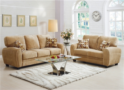 Rubin 2 Piece Sofa Set in Light Brown by Home Elegance - HEL-9734BR