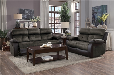 Acadia 2 Piece Double Reclining Sofa Set in Two-tone Brown by Home Elegance - HEL-9801BR