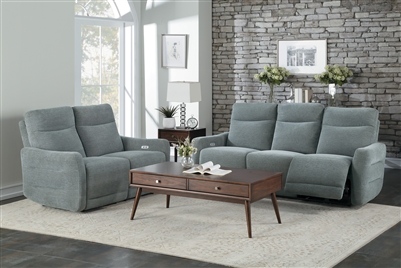 Edition 2 Piece Power Double Lay Flat Reclining Sofa Set in Dove Gray by Home Elegance - HEL-9804DV-PWH
