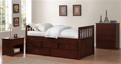 Rowe Twin/Twin Trundle Bed with Two Storage Drawers in Dark Cherry by Home Elegance - HEL-B2013PRDC-1