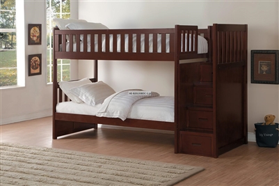 Rowe Bunk Bed with Reversible Step Storage in Dark Cherry by Home Elegance - HEL-B2013SBDC-1