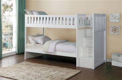 Galen Bunk Bed with Reversible Step Storage in White by Home Elegance - HEL-B2053SBW-1