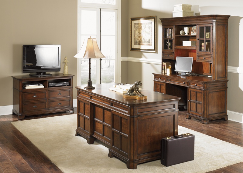 Remington Jr Executive 4 Piece Home Office Executive Set in Brown Whiskey  Finish by Liberty Furniture - 114-HOJ