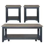 Summerville 3 Piece Rectangular Cocktail Table Set in Navy w/ Wirebrushed Gray Top Finish by Liberty Furniture - LIB-171NY-OT-3PCS