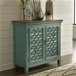 Kensington 2 Door Accent Cabinet in Turquoise Finish with Worn Wood Tone Top by Liberty Furniture - 2011-AC3836