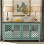 Kensington 4 Door Accent Cabinet in Turquoise Finish with Worn Wood Tone Top by Liberty Furniture - 2011-AC7236