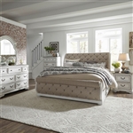 Magnolia Manor Upholstered Sleigh Bed 6 Piece Bedroom Set in Antique White Finish by Liberty Furniture - 244-BR-QSLUS