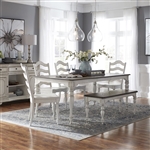 Magnolia Manor Leg Table 6 Piece Ladder Back Chair Dining Set in Antique White Finish by Liberty Furniture - 244-CD-6LTS