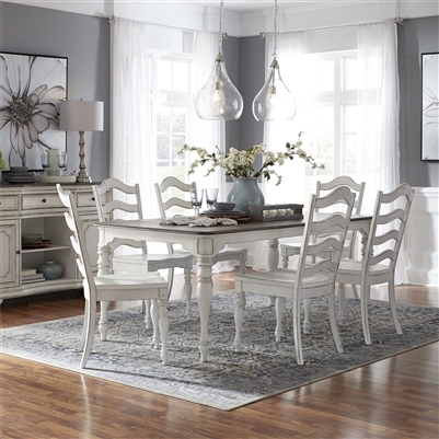 Magnolia Manor Leg Table 7 Piece Ladder Back Chair Dining Set in Antique White Finish by Liberty Furniture - 244-CD-7LGS