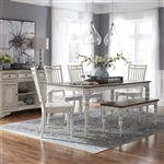 Magnolia Manor Leg Table 6 Piece Spindle Back Chair Dining Set in Antique White Finish by Liberty Furniture - 244-CD-O6LTS