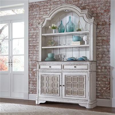 Magnolia Manor Buffet and Hutch in Antique White Finish by Liberty Furniture - 244-DR-HB